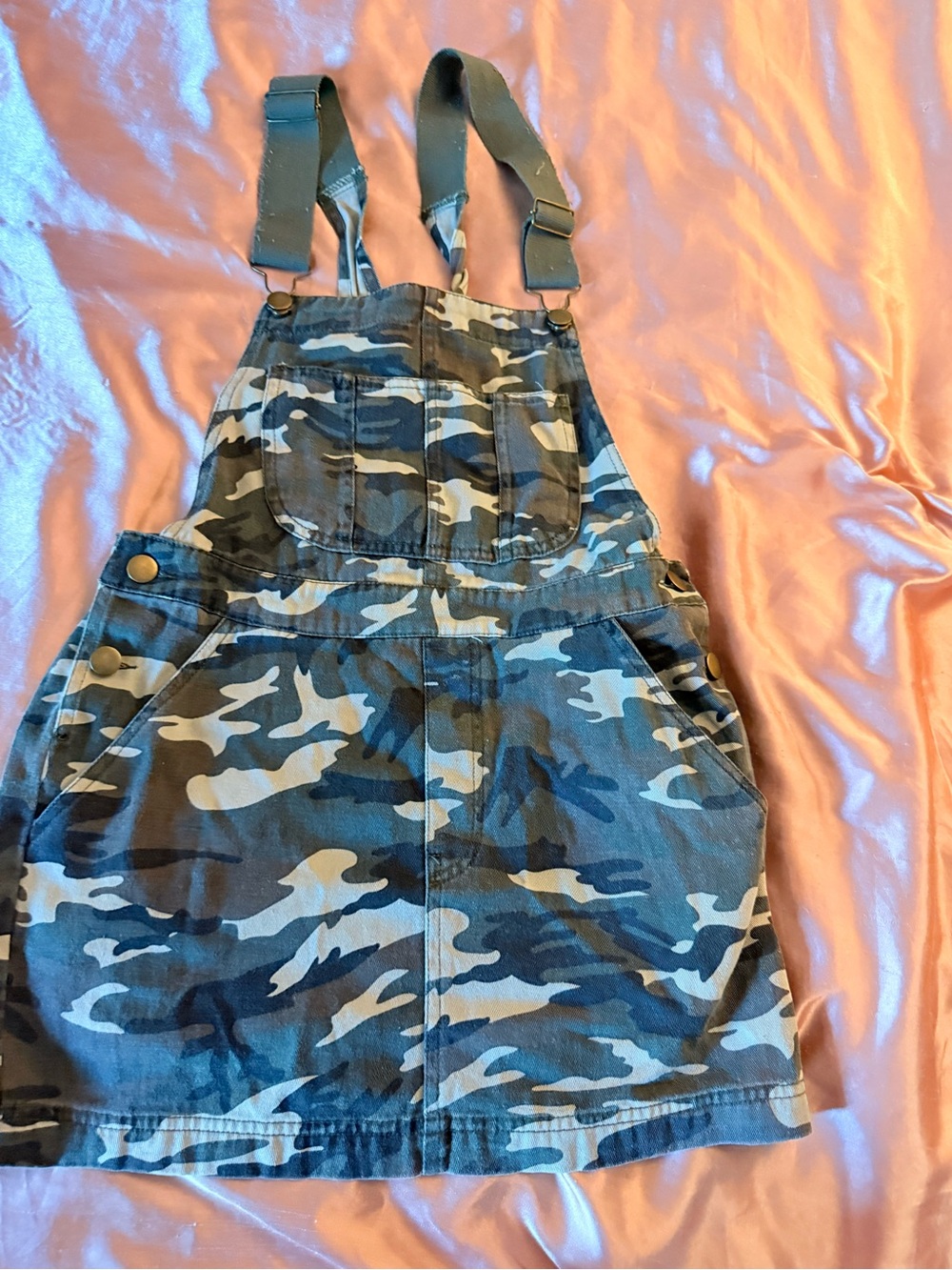 Forever 21 Green & Gray Camo Overall Skirt with Bib